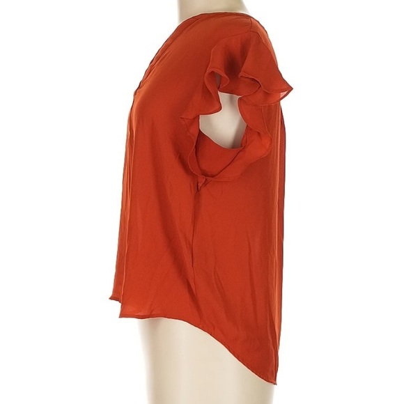 Calvin Klein Burnt Orange Flowy and Feminine Ladies Size Med Short Sleeve Blouse - Picture 5 of 8